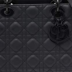 Pre Owned Dior Black Ultra Matte Cannage Leather Medium Lady Dior Tote