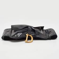 Pre Owned Dior Black Shine Leather Saddle Waist Belt Bag