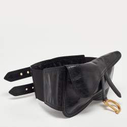 Pre Owned Dior Black Shine Leather Saddle Waist Belt Bag