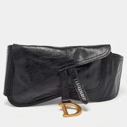 Pre Owned Dior Black Shine Leather Saddle Waist Belt Bag