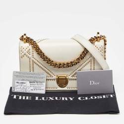 Pre Owned Dior Off White Studded Leather Small Diorama Shoulder Bag