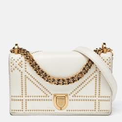 Pre Owned Dior Off White Studded Leather Small Diorama Shoulder Bag