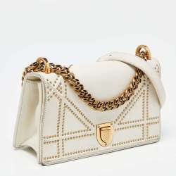 Pre Owned Dior Off White Studded Leather Small Diorama Shoulder Bag