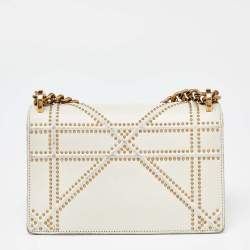 Pre Owned Dior Off White Studded Leather Small Diorama Shoulder Bag