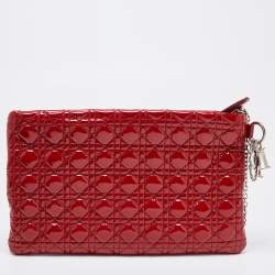 Pre Owned Dior Red Cannage Patent Leather Panarea Clutch