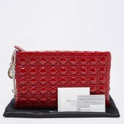 Pre Owned Dior Red Cannage Patent Leather Panarea Clutch