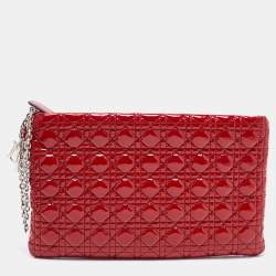 Pre Owned Dior Red Cannage Patent Leather Panarea Clutch