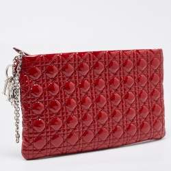 Pre Owned Dior Red Cannage Patent Leather Panarea Clutch