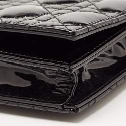 Pre Owned Dior Black Cannage Patent Leather Lady Dior Chain Clutch