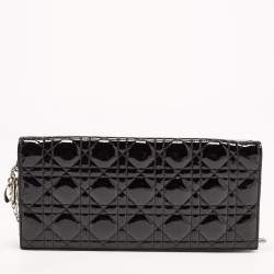 Pre Owned Dior Black Cannage Patent Leather Lady Dior Chain Clutch