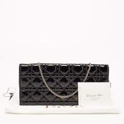Pre Owned Dior Black Cannage Patent Leather Lady Dior Chain Clutch