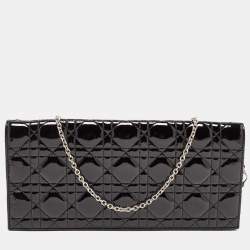 Pre Owned Dior Black Cannage Patent Leather Lady Dior Chain Clutch