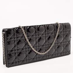 Pre Owned Dior Black Cannage Patent Leather Lady Dior Chain Clutch