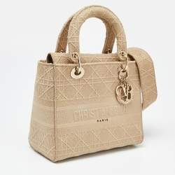 Pre Owned Dior Beige Embroidered Canvas Medium Lady D-Lite Tote