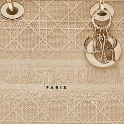 Pre Owned Dior Beige Embroidered Canvas Medium Lady D-Lite Tote