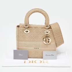 Pre Owned Dior Beige Embroidered Canvas Medium Lady D-Lite Tote