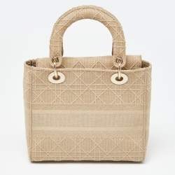 Pre Owned Dior Beige Embroidered Canvas Medium Lady D-Lite Tote