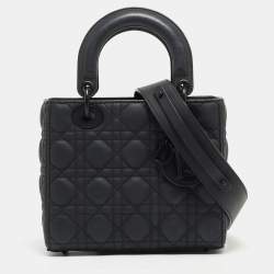 Pre Owned Dior Matte Black Cannage Leather Small Lady Dior My ABCDior Tote