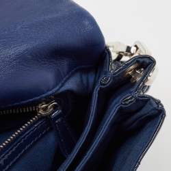 Pre Owned Dior Dark Blue Cannage Quilted Patent Leather New Lock Flap Bag