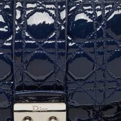 Pre Owned Dior Dark Blue Cannage Quilted Patent Leather New Lock Flap Bag