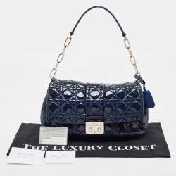 Pre Owned Dior Dark Blue Cannage Quilted Patent Leather New Lock Flap Bag