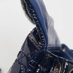 Pre Owned Dior Dark Blue Cannage Quilted Patent Leather New Lock Flap Bag