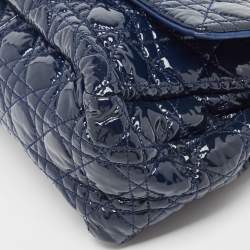 Pre Owned Dior Dark Blue Cannage Quilted Patent Leather New Lock Flap Bag