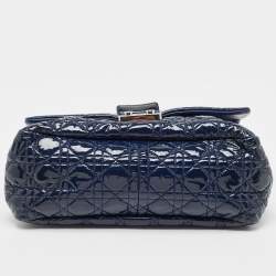 Pre Owned Dior Dark Blue Cannage Quilted Patent Leather New Lock Flap Bag