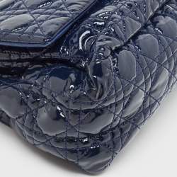 Pre Owned Dior Dark Blue Cannage Quilted Patent Leather New Lock Flap Bag