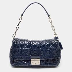 Pre Owned Dior Dark Blue Cannage Quilted Patent Leather New Lock Flap Bag
