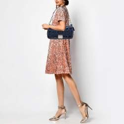 Pre Owned Dior Dark Blue Cannage Quilted Patent Leather New Lock Flap Bag