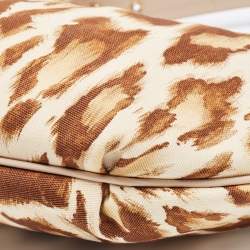 Pre Owned Dior Beige/Brown Leopard Printed Fabric and Leather Buckle Handle Hobo 