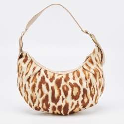 Pre Owned Dior Beige/Brown Leopard Printed Fabric and Leather Buckle Handle Hobo 