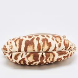 Pre Owned Dior Beige/Brown Leopard Printed Fabric and Leather Buckle Handle Hobo 