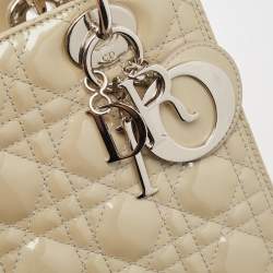 Pre Owned Dior Beige Cannage Patent Leather Medium Lady Dior Tote