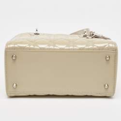 Pre Owned Dior Beige Cannage Patent Leather Medium Lady Dior Tote