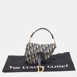 Pre Owned Dior Navy Blue Oblique Canvas and Leather Mini Saddle Bag