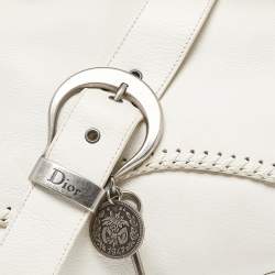 Pre Owned Dior White Leather Gaucho Double Saddle Bag
