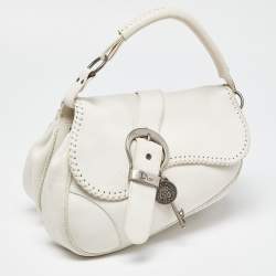 Pre Owned Dior White Leather Gaucho Double Saddle Bag