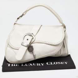 Pre Owned Dior White Leather Gaucho Double Saddle Bag