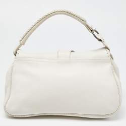 Pre Owned Dior White Leather Gaucho Double Saddle Bag