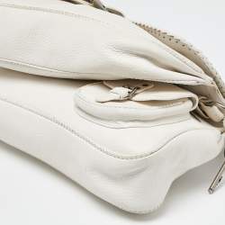 Pre Owned Dior White Leather Gaucho Double Saddle Bag