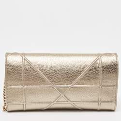 Pre Owned Dior Gold Leather Diorama Chain Clutch