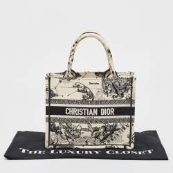 Pre Owned Dior White/Black Embroidered Canvas Small Zodiac Book Tote