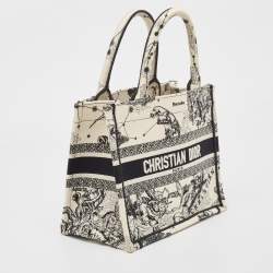 Pre Owned Dior White/Black Embroidered Canvas Small Zodiac Book Tote