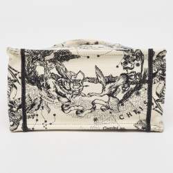 Pre Owned Dior White/Black Embroidered Canvas Small Zodiac Book Tote