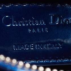 Pre Owned Dior Metallic Blue Microcannage Patent Leather Medium Lady Dior Tote