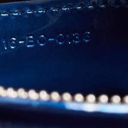 Pre Owned Dior Metallic Blue Microcannage Patent Leather Medium Lady Dior Tote