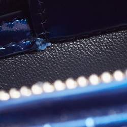 Pre Owned Dior Metallic Blue Microcannage Patent Leather Medium Lady Dior Tote
