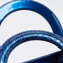Pre Owned Dior Metallic Blue Microcannage Patent Leather Medium Lady Dior Tote
